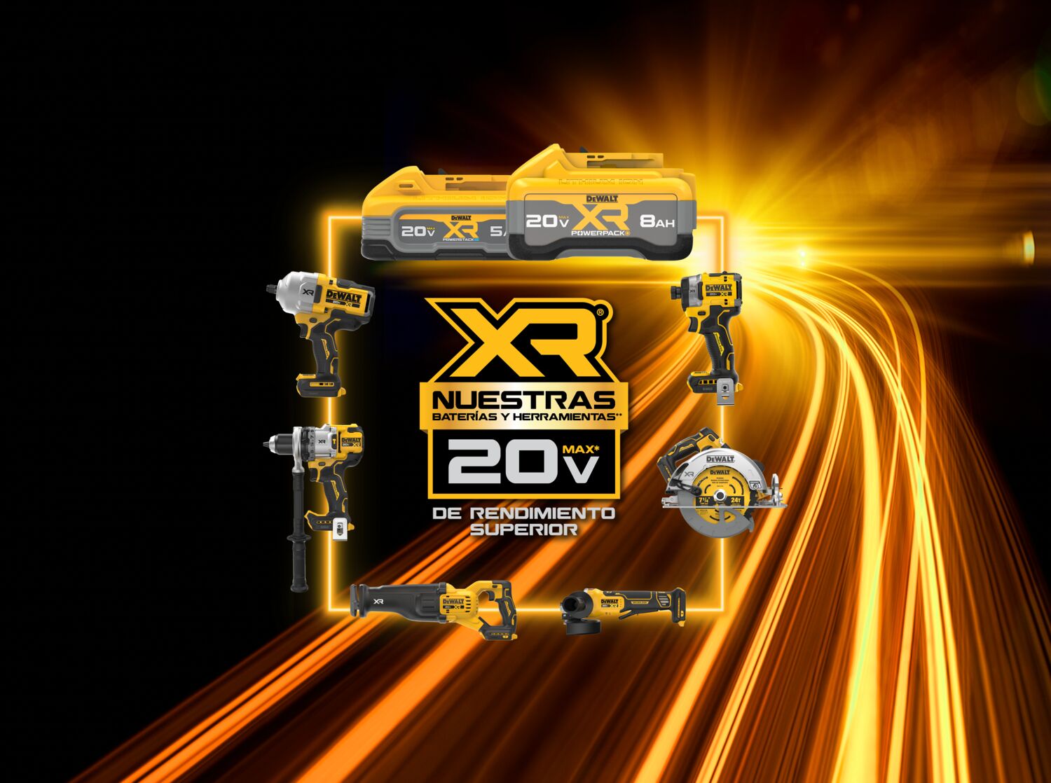 XR our best performing 20V MAX* batteries & power tools hero pod graphic